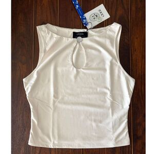 Cider Womens Juniors Beige Keyhole Button Crop Tank Top Stretch - Medium - NWT!